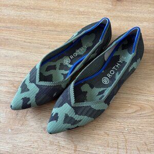 Rothy’s The Point Ballerina Flat Slide On Shoes Olive Camo Women’s Size 10.5